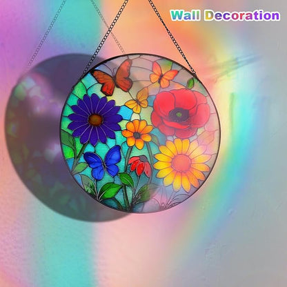 Wildflowers Stained Glass Window Hanging, Wildflowers Suncatcher for Indoor Window, Floral Stained Glass Decor for Garden, Home, Outdoor, Sun Catchers Birthday Gift for Women,Lovers and Mom 12 Inch