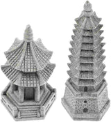Set of 2 Pagoda Garden Miniature Sculptures - Zen Tower Decor Statues for Indoor and Outdoor Fairy Gardens - Asian Figurines for Chinese Outdoor Pagoda Decor for Home and Garden Enthusiasts