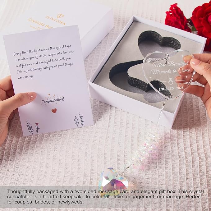 Engagement Gifts for Couples, Crystal Suncatcher for Newly Engaged, Hanging Crystal Gift Ornament, Congratulations Decorations for Friends Just Engaged 2025