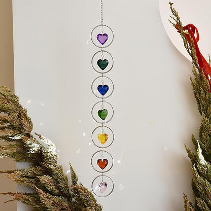 7-Chakra Crystal Suncatcher, 30mm Love-Shaped Crystal Balls Wind Chimes, Hanging Rainbow Makers, Chakra Window Ornament, Garden Decoration (Multi Colors)