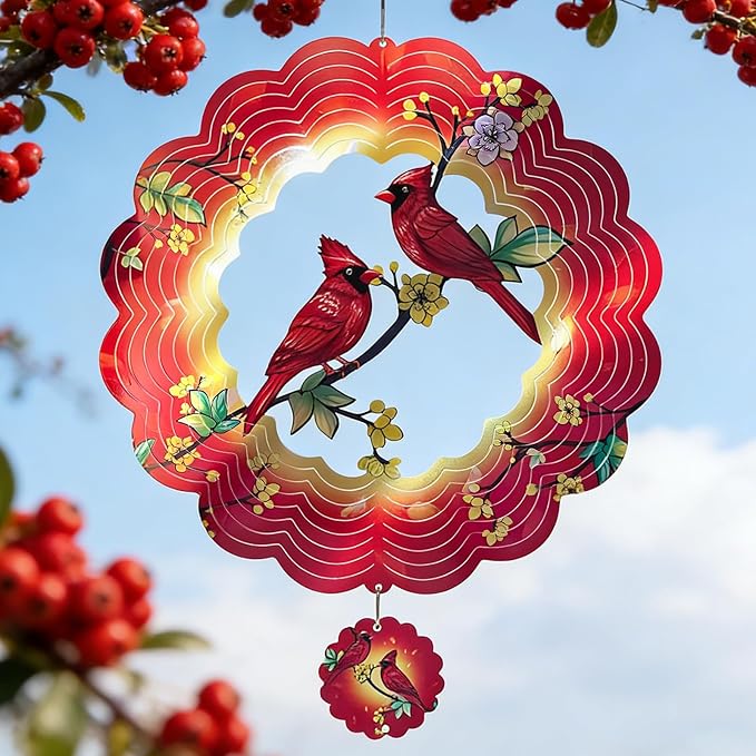 Cardinal Wind Spinner, 12Inch Metal 3D Kinetic Wind Spinners, Cardinal Gifts for Women, Mom, Garden & Yard Decor Outdoor/Indoor Decoration, Dynamic Art Hanging Sculpture