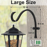 12 Inch Heavy Duty Plant Hanger Wall Hook 4 Pack - Black Iron Hanging Plant Bracket Holds 44 lbs - Rust Resistant Indoor Outdoor Hooks for Bird Feeders Lanterns Wind Chimes Hanging Baskets with Screws