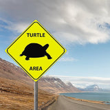 Warning Sea Turtle Area Aluminum Metal Sign Ocean Animal Caution Crossing Xing Street Sign Yellow Diamond Shape Funny Metal Sign For Indoor Outdoor 12x12in