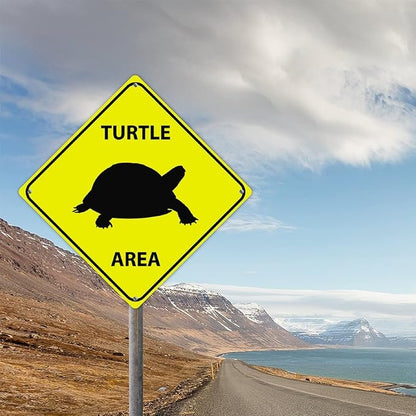 Warning Sea Turtle Area Aluminum Metal Sign Ocean Animal Caution Crossing Xing Street Sign Yellow Diamond Shape Funny Metal Sign For Indoor Outdoor 12x12in