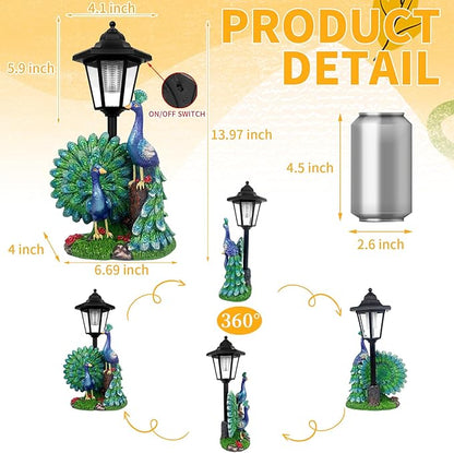 Solar Peacock Decor Outdoor, Garden Statue with Lantern for Patio Lawn Pathway Landscape Decoration Gift Gifts for Mother's Day Birthday Housewarming