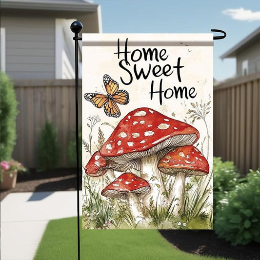 Mushroom Garden Flag 12x18 Inch Double Sided Spring Summer Welcome Mushroom Yard Flag Seasonal Farmhouse Decor Garden Lawn Yard Outdoor Decorations