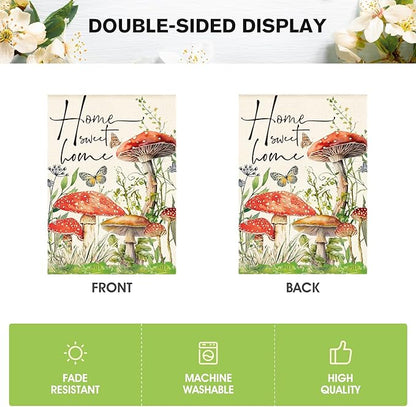 AVOIN colorlife Home Sweet Home Spring Mushrooms House Flag 28 x 40 Inch Double Sided, Seasonal Flowers Welcome Yard Outdoor Flag