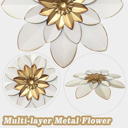 Metal Flower Wall Art Decor, 9.5“ Rustic Modern Floral Sculpture, Distressed Iron Wall Hanging Home Decoration Accent Artworks for Indoor Kitchen Bedroom Living Room Office Outdoor Garden Patio