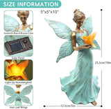 Solar Fairy Garden Statue Decor - 10 Inch Angel Girls Resin Figurine Waterproof Home Decoration with Hummingbird LED Lights for Bedroom Balcony Table Yard Patio, Gifts for Women Mom Grandma Birthday