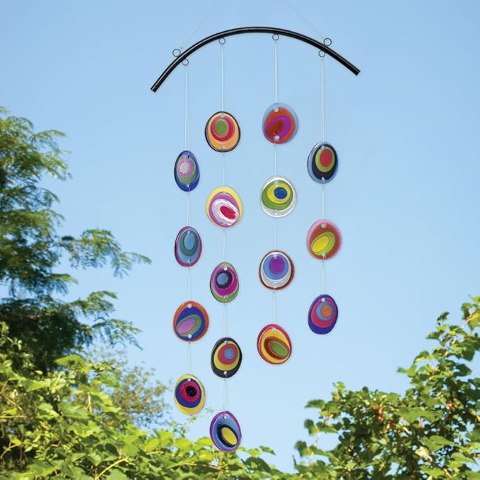 Bits and Pieces - Beautiful Fused Hanging Glass Garden Art - Colorful Window Suncatcher and Wind Chimes