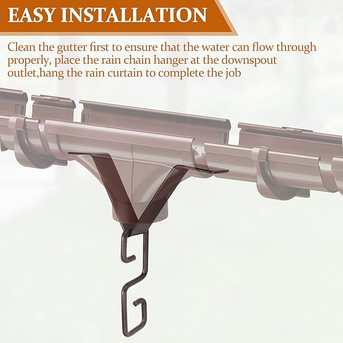 Rain Chain Clip for Gutter Adapter, Outside Hardware Rain Catcher System V Style Copper Rain Chimes Downspout Holder Connector Hook, Rain Chain Water Diverter Accessories
