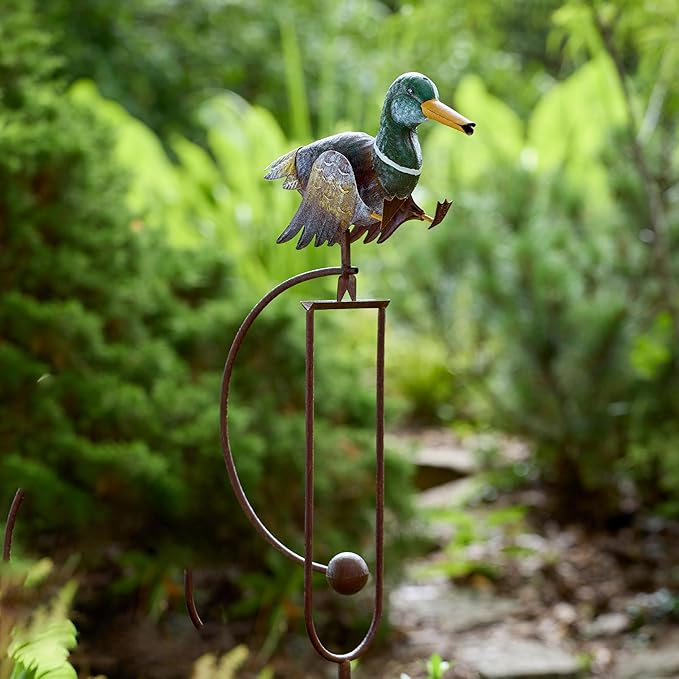 Red Carpet Studios Garden Art Small Walking Duck Balance Rocker Metal Garden Stake Yard Décor, 55” Tall, Mallard Duck with Moving Legs