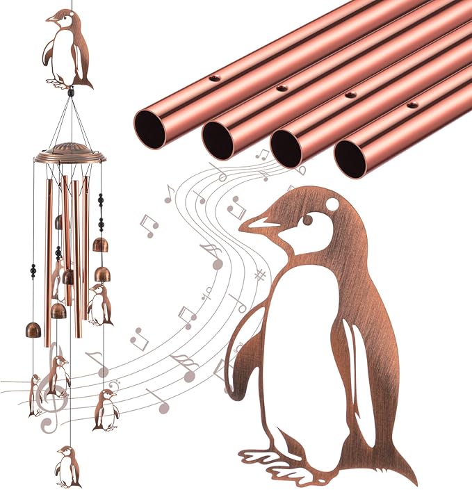 Briwooody Penguin Wind Chimes Decor for Outside Garden Penguin Gifts for Women 36 Inch Metal Windchimes with 4 Aluminum Tubes Memorial Wind Catcher Ornament for Patio Lawn Yard Lawn Housewarming Decor
