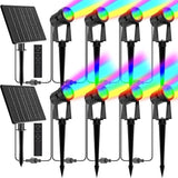 ZYAN Solar Color Changing RGB Spotlights with Remote, 12000mAh Separate Panels & USB-C Powered, Auto On Off, Outdoor IP65 Waterproof for Patio Yard Path (8 Pack)
