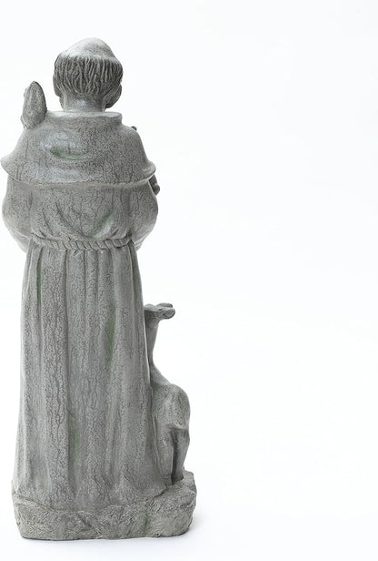 LuxenHome Outdoor St. Francis Statues, 27.6" Saint Francis of Assisi MgO Garden Statue with Animal & Birdbath Bowl, Religious Statues for Patio Yard Home Decor, Outdoor Garden Sculptures