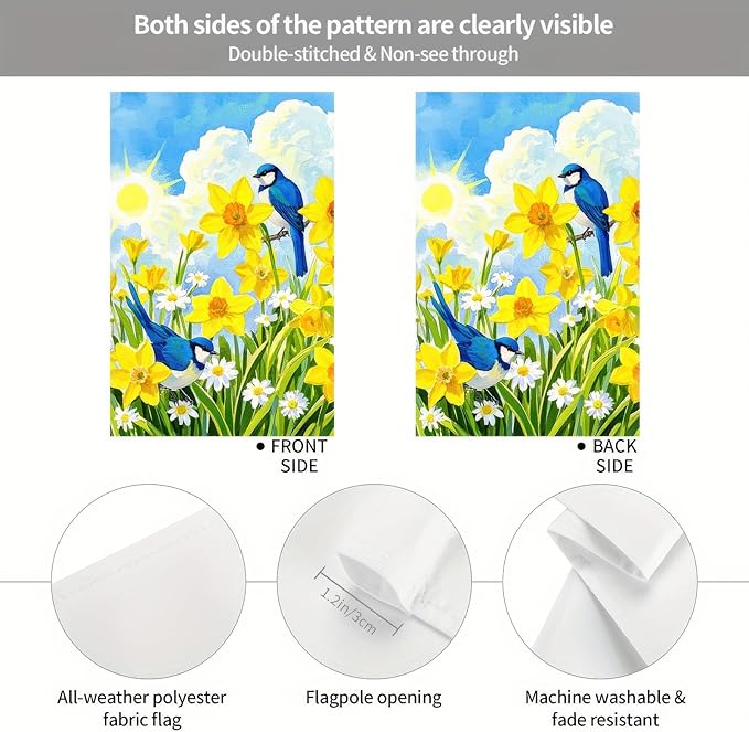 BlissYard Welcome Spring Garden Flag 12x18 Double Sided Bluebird Daffodils Seasonal Small Flags For Outside Outdoor Decor Yard Farmhouse Holiday Spring Summer Decorations Yard Flags