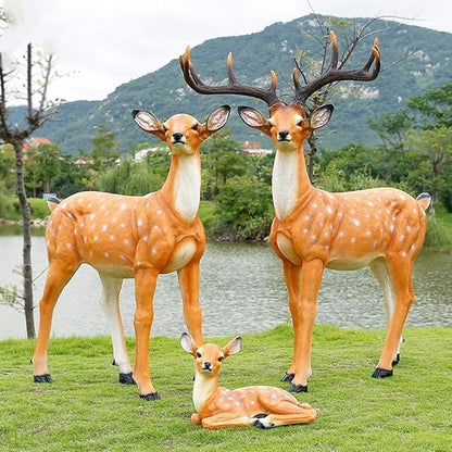 Yard Decorations Outdoor Garden Large Statues, Outdoor Statues Resin Sika Sculpture Simulated Floor Sika Deer Decoration Garden Landscape Decoration Garden Courtyard Animal Statue(47*16*65cm)