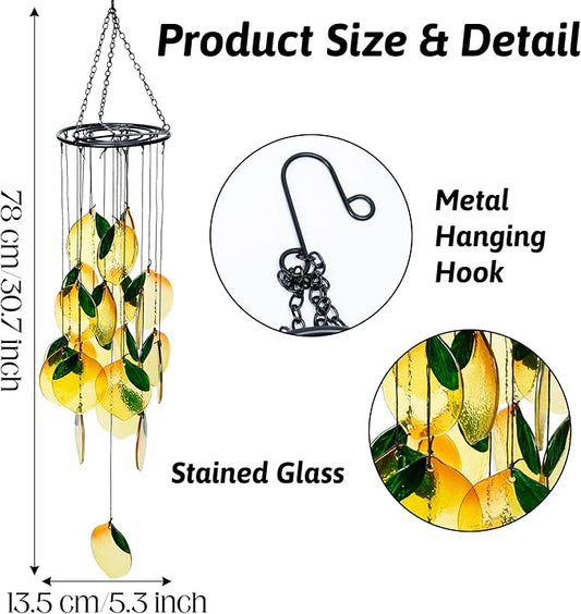 Lemon Stained Glass Wind Chime - Yellow Lemon Wind Chime Window Hanging Ornament Boho Suncatcher Art Pendant for Home Garden Backyard Outdoor Spring Decor Girl Women Birthday Housewarming Gift