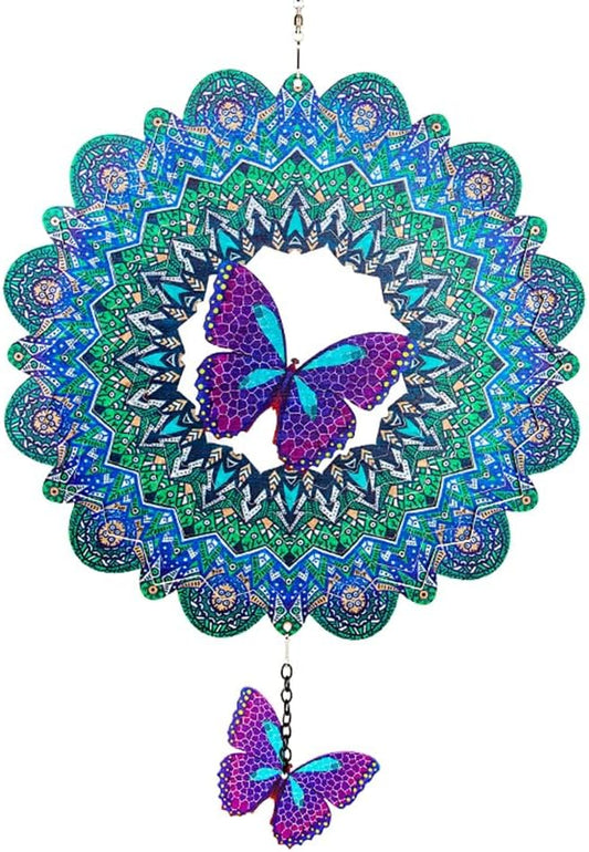 DREAMYSOUL Outdoor Wind Spinner Metal, 12 Inches Butterfly Hanging Wind Spinners 3D Garden Wind Sculpture for Outdoor Garden Patio Decoration