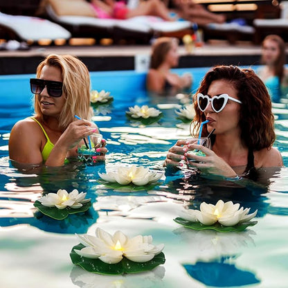 LACGO 12 PCS Diwali Waterproof Floating Lotus Light - Floating Flower Light Battery Operated Water Activated Warm White Pool Flower Lamp Wedding,Anniversary,Garden Decoration(6Inch & 5Inch)