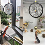 Dreamcatcher Indian Round Net Wind Chimes, Creative Black and Orange Feather Chimes for Balcony, Study, Bedroom Hanging Decoration