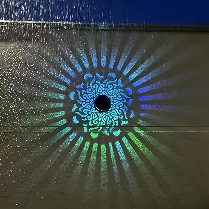Decorative Solar Mandala Lights Outdoor Waterproof LED Metal Solar Powered Wall Fence Lights for Garden Yard Deck Step Patio Pool Lawn Back Yard Exterior Wall Decorative Lighting(#E,4PCS)
