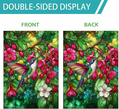 Hummingbird Spring Garden Flag Floral Birds 28x40 Inch Double Sided Burlap Large Yard Outdoor House Flag Spring Decor for Home, Porch, Farmhouse