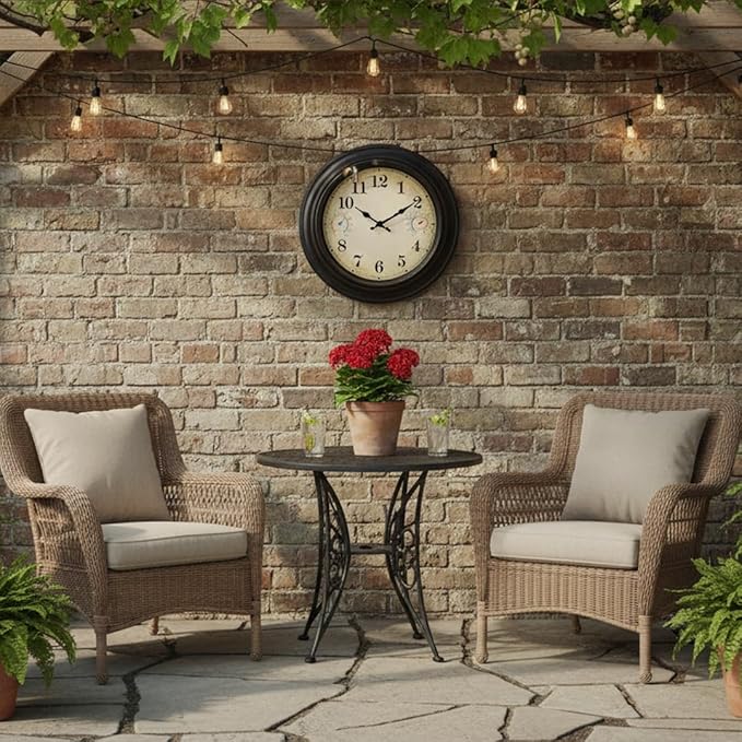 18 Inch Large Outdoor Wall Clock with Thermometer & Hygrometer, Waterproof Retro Bronze Garden Clock for Patio, Pool, Backyard, Farmhouse Decor, Silent Non-Ticking