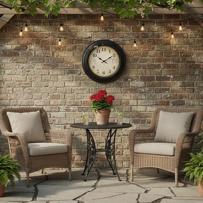 18 Inch Large Outdoor Wall Clock with Thermometer & Hygrometer, Waterproof Retro Bronze Garden Clock for Patio, Pool, Backyard, Farmhouse Decor, Silent Non-Ticking