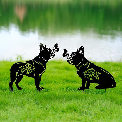 GDNSFIT Bulldog Dog Metal Decor for Outside,Garden Stakes Decorative Dog Gifts for Women/Men,Black Silhouette Statues for Yard Ornaments,Lawn, Patio, Pathway,Outdoor Garden Decor