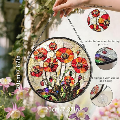 Stained Glass Suncatcher Window Hanging, 7.8 Inch Handmade Sunflower Garden suncatchers, Suncatcher Home Decor,Gift for Women, Mom, Grandma (Flower)