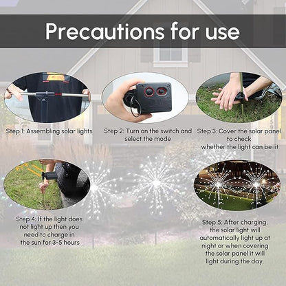 Solar Garden Firework Lights Outdoor Waterproof, 4 Pack Solar Powered Art Stake Twinkle Lighting for Outside Decor, 120 LED Sparklers String Lights for Yard Pathway Decorations(White)