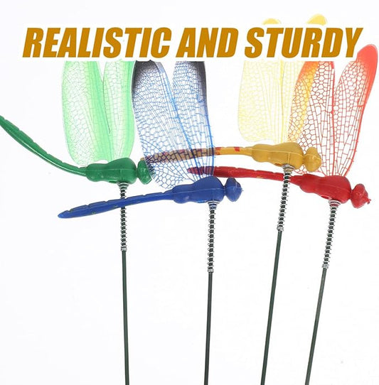 VILLCASE 20pcs Dragonfly Garden Stakes - 12 Inch Waterproof 3D Artificial Dragonflies on Metal Wire with Fluttering Spring - Colorful Plant Markers for Flower Pots, Outdoor Yard, Patio