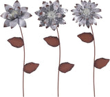 Floral Garden Stake Glow in Dark Outdoor Plant Pick Cute Metal Flower Stick Art Ornament Decorate for Lawn Yard Patio,3 Set