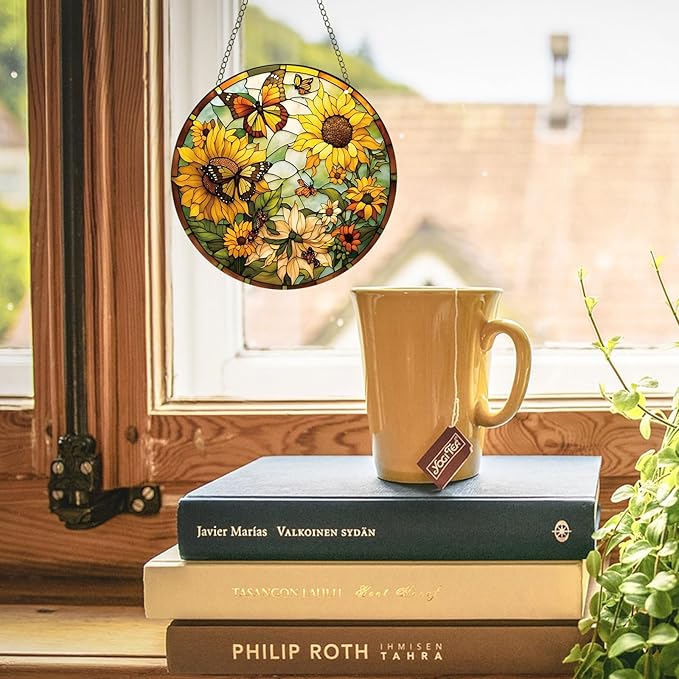 Sunflower Acrylic Window Hanging,5.9in Stained Window Hanging Decor Colorful Ornament,Sunflower Gifts for Women,Acrylic Suncatcher for Garden Kitchen Living Room