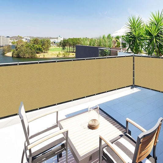 Houssity Beige 3' x 74' Balcony Deck Fence Privacy Screen Cover Panel Shade Cloth Fabric for Chain Link Fence Patio Pool Railing Driveway Walkway Porch Playground Dog Kennel Residence Commercial Use