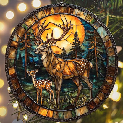 Deer Acrylic Suncatcher Stained Glass Effect Window Car Hanging Christmas Ornament Indoor Outdoor Decor Garden Sun Catcher Panel for Deer Lover for Women Mom Grandma