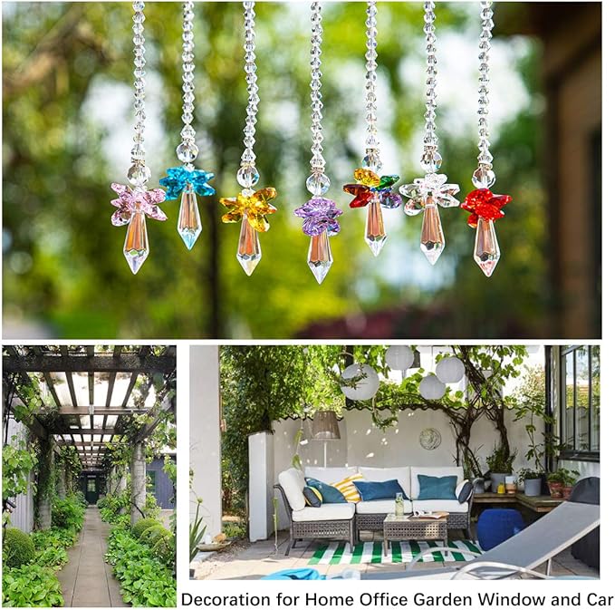 7pcs Rainbow Guardian Angel Suncatcher for Home/Car Decoration & Porch Decor & Hangings Crystal Glass Ornament for Mom Women