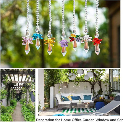 7pcs Rainbow Guardian Angel Suncatcher for Home/Car Decoration & Porch Decor & Hangings Crystal Glass Ornament for Mom Women