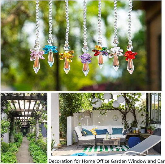 7pcs Rainbow Guardian Angel Suncatcher for Home/Car Decoration & Porch Decor & Hangings Crystal Glass Ornament for Mom Women