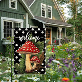 Welcome Spring Summer Garden Flag Polka Dots mushrooms Garen Flags 12x18 inch Double Sided Vertical Burlap Outdoor Lawn Patio Rustic Farmhouse Decor