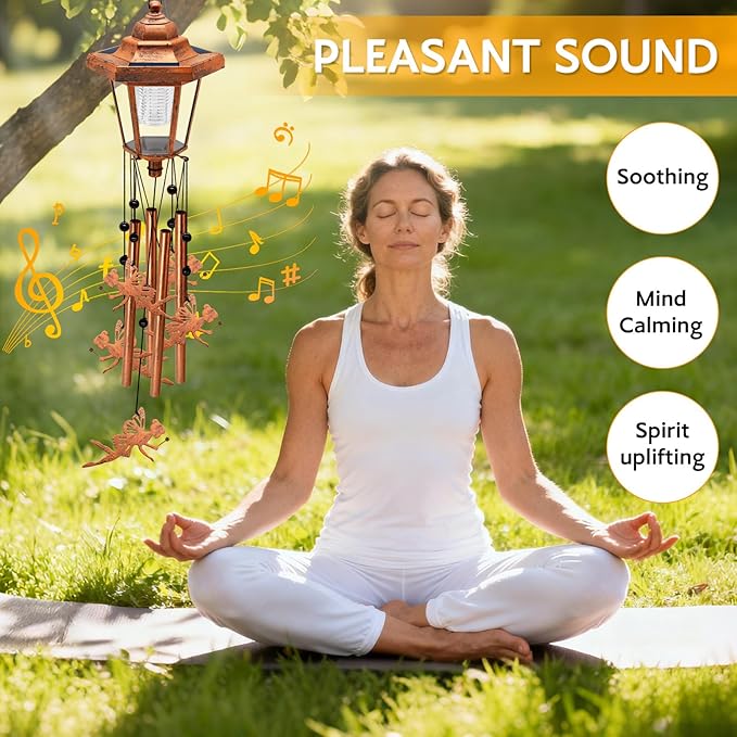 Large Solar Moon Fairy Wind Chimes with Wind Catcher/Solar Decor Light to Create a Zen Atmosphere Decor for Outdoor Garden Balcony, Classic Bronze Wind Chimes Gifts for Mom Grandma Women Wife Daughter