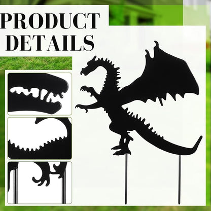 MorningRo 2 Pcs Dragon Outdoor Yard Sign Metal Garden Stake Decorative Dragon Black Art Silhouette Iron Stakes Statues for Patio Lawn Ornament Pathway Decor Lover Gifts Women Men