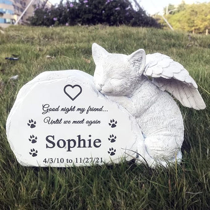 Personalized Pet Cat Memorial Stone with A Sleeping Cat Angel Statue, Cat Grave Markers Headstone Tombstone for Outdoor Garden, One Size, Full Color