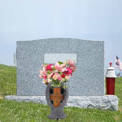 Angel Wings and Cross Solar Light CemeteryDecorations, Cemetery Decorations,Garden Solar Vase Decorations,Gift for Lost Lovers Ones (Grey)
