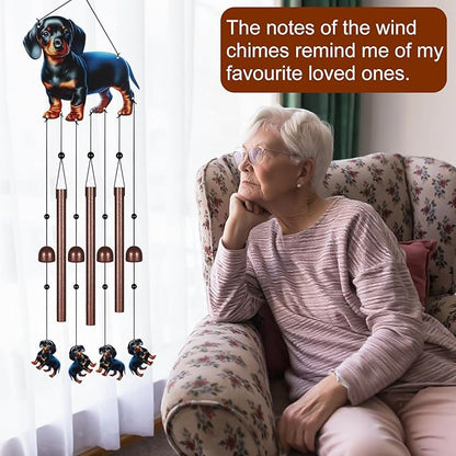 Dachshund Dog Wind Chimes for Outside,Metal Windchimes with S Hook with Playful Design Wind Chime Garden Decor Outdoor Ideal Memorial/Housewarming/Birthday/Festival Gifts Front Yard Decor