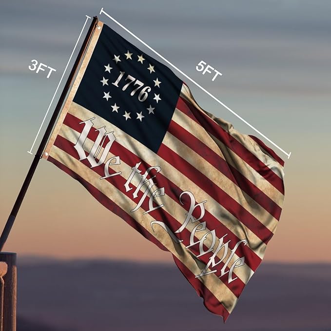We The People 1776 Flag Double Sided 3 Layers 3x5 FT Outdoor Vintage American Betsy Ross 13 Star Constitution Flags Indoor Garden Decoration USA Flags