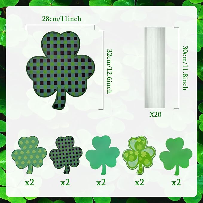 10 Pieces St. Patrick's Day Decorations Outdoor Yard Garden Porch Lawn Sign - 5 Assorted Shamrock Design 12.6 x 11 Inches Large Green Clover Signs with Stakes for Saint Patrick Irish Theme Party Favor