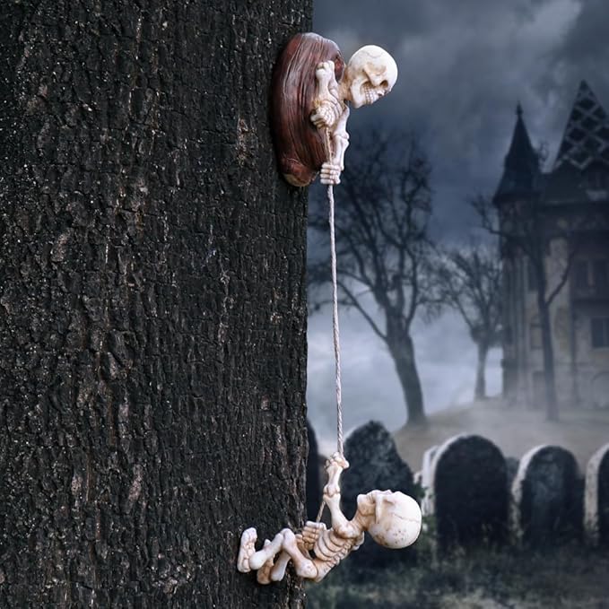 Skeletons Climbing Tree Sculptures Gothic Garden Decors - Mini Skeletons Tree Huggers Outdoor Halloween Decorations Yard Art Garden Statues