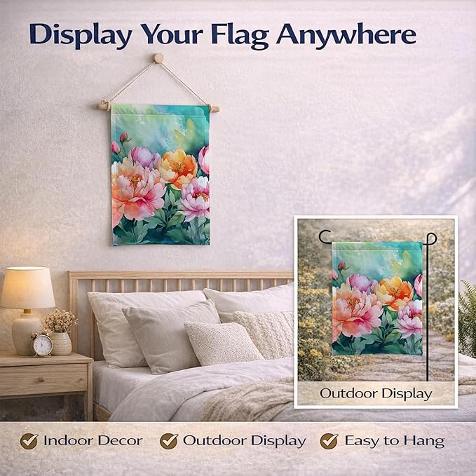 Caroline's Treasures Indiana Peonies in Watercolor Garden Flag Mailbox Flag Decorative Yard Flag Banner Outside Patio Artwork Yard Flower Beds, Garden Size, Multicolor